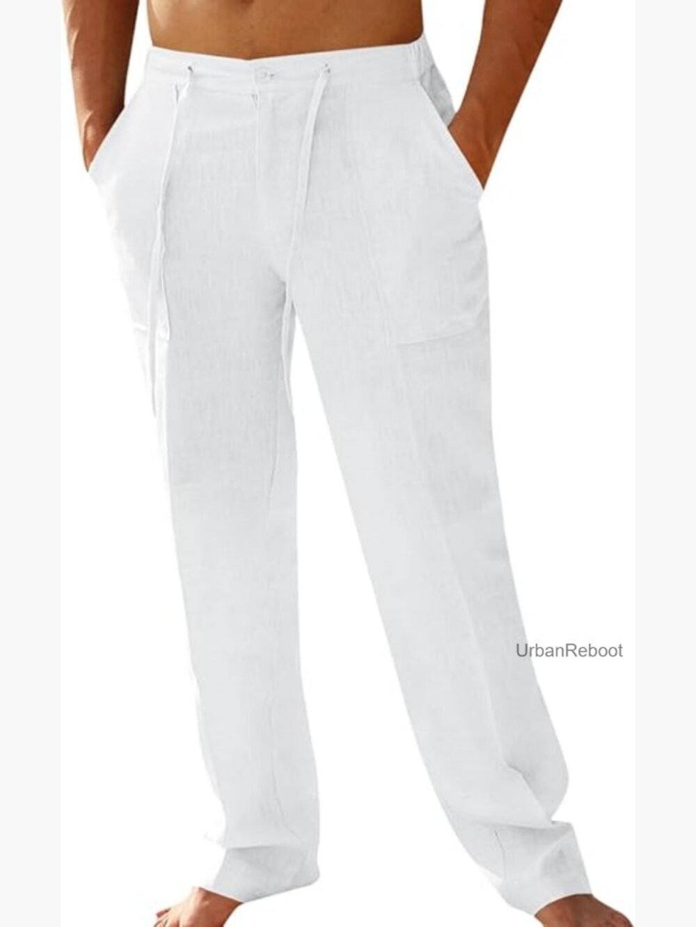Men's Casual Linen Pants Loose Fit Elastic Drawstring Waist Straight-Leg Summer